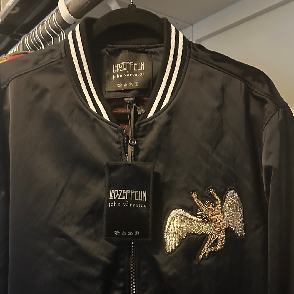John Varvatos Black Bomber Jacket with Silver Embroidery